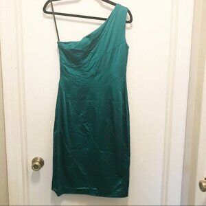 ✨✨5/$10✨✨ Calvin Klein green aquamarine One Shoulder Diagonal Seam Satin Dress